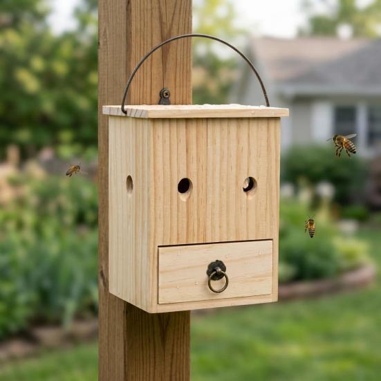 Carpenter Bee Trap for Outside Hanging Bee Trap Eco-Friendly Wooden Bee Trap for Safe Outdoor Wasp Control