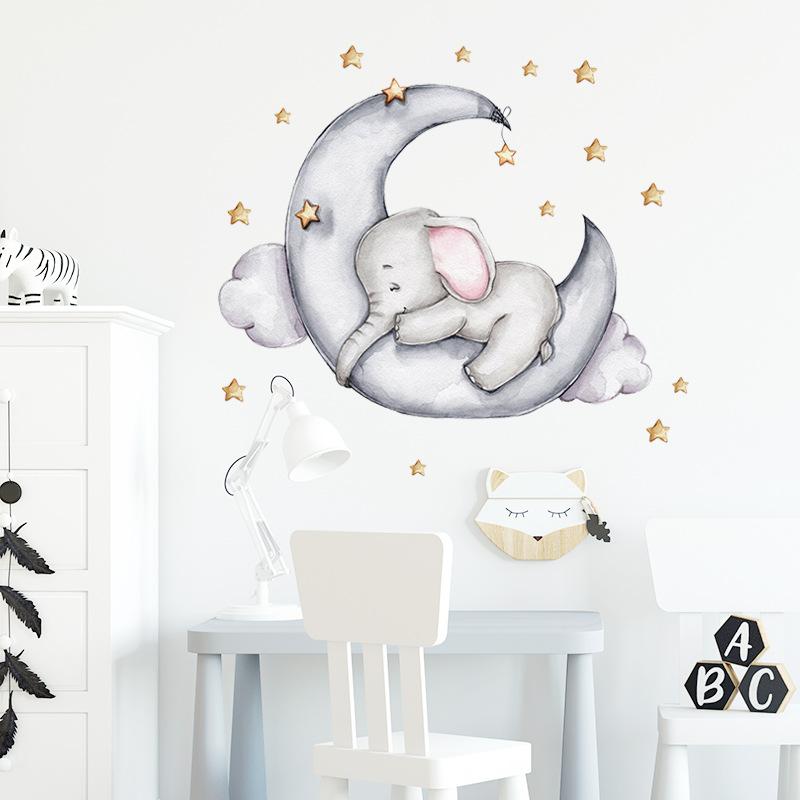 Small Elephant Moon Bear Self Adhesive Wall Stickers For Children'S Rooms, Bedrooms, Kindergartens, Decorative Wall Stickers