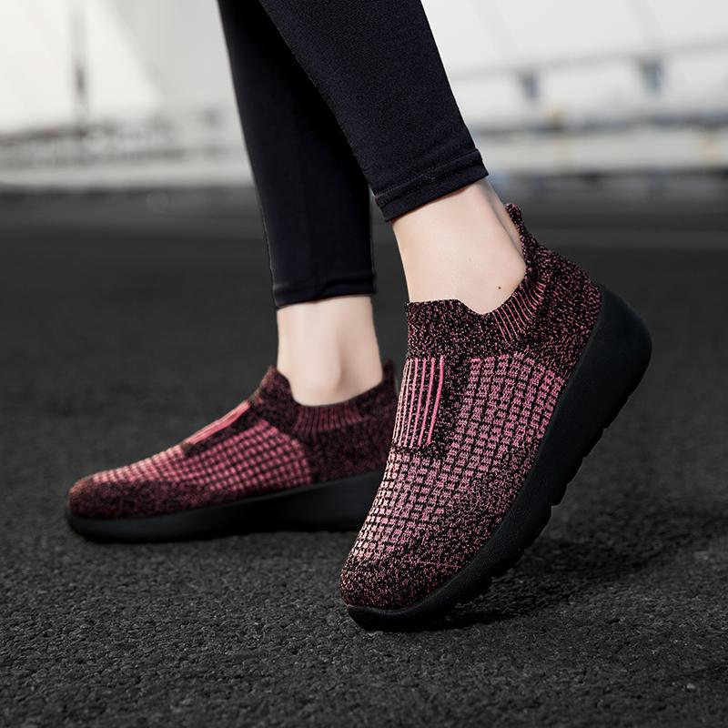 Fashion Women Flat Slip on Black Red Shoes Woman Lightweight Sneakers Casual Mesh Running Sports Men Big Size 43 Walking Anti Slip Slip