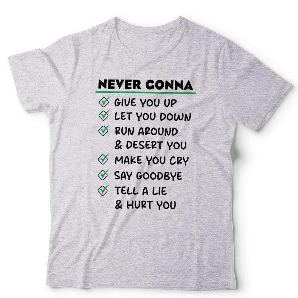 T-shirt Unisex Rick Astley Never Gonna Give You Up Divertente Testo Musicale Musica Pop