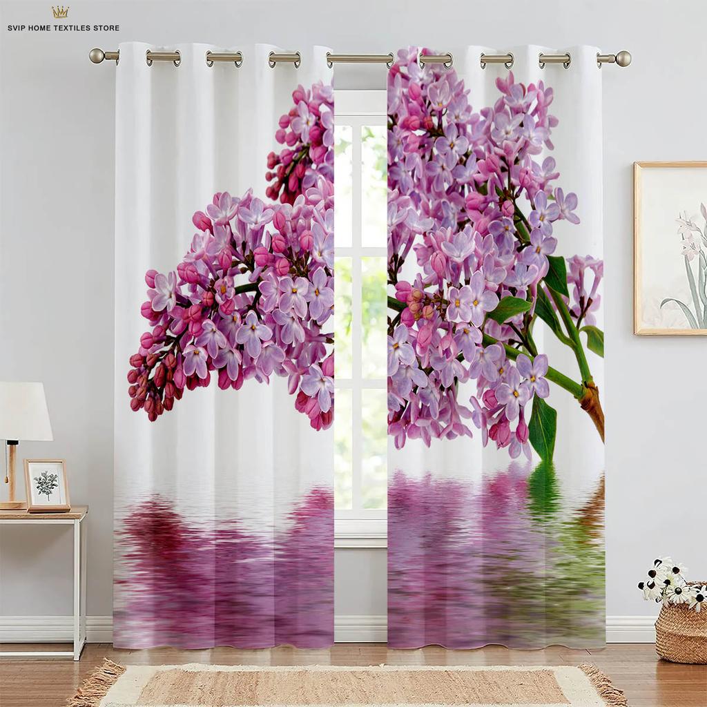2pcs Butterfly 3D Stereo Flower Printing Curtain Rod Pocket Bedroom Living Room Kitchen Decorative Curtain Easy To Wash and Care