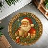 Vintage Style Coffee Drinking Santa Claus Circular Carpet Christmas Themed Carpet Bedroom Anti Slip Floor Mat Christmas Gift