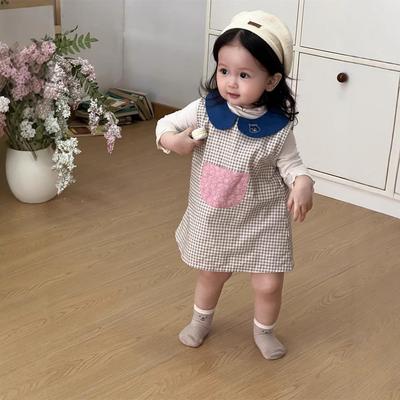 2025 Girls' Korean Plaid Dress & Undershirt Set - Autumn Collection