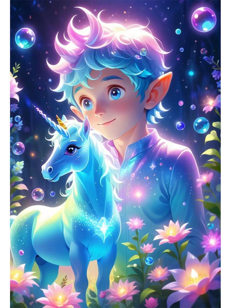 Fantasy Fairy Tale Boy and Unicorn Angel Full Diamond Diy 5D Diamond Painting Embroidery Mosaic Embroidery Home Decoration