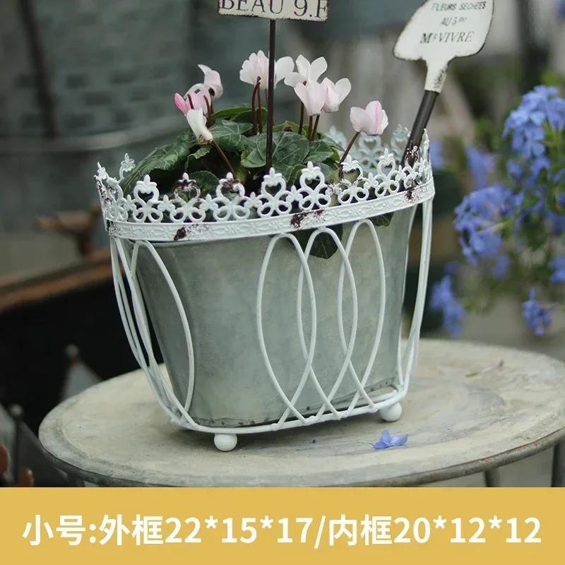Художественное железо Белая Двухъярусная Кружевная Полая Ваза Декор Сада Двора Балкона Европейский Ретро Стиль Вазы для Растений Украшение