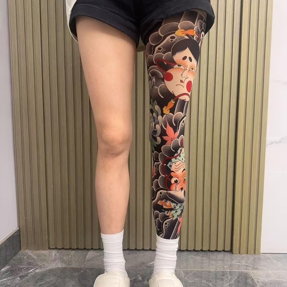 1 Paar Atmungsaktive Tattoo-Socken Japanischer Stil Ganzbein-Strumpf Herren Sonnenschutzsocken Angeln
