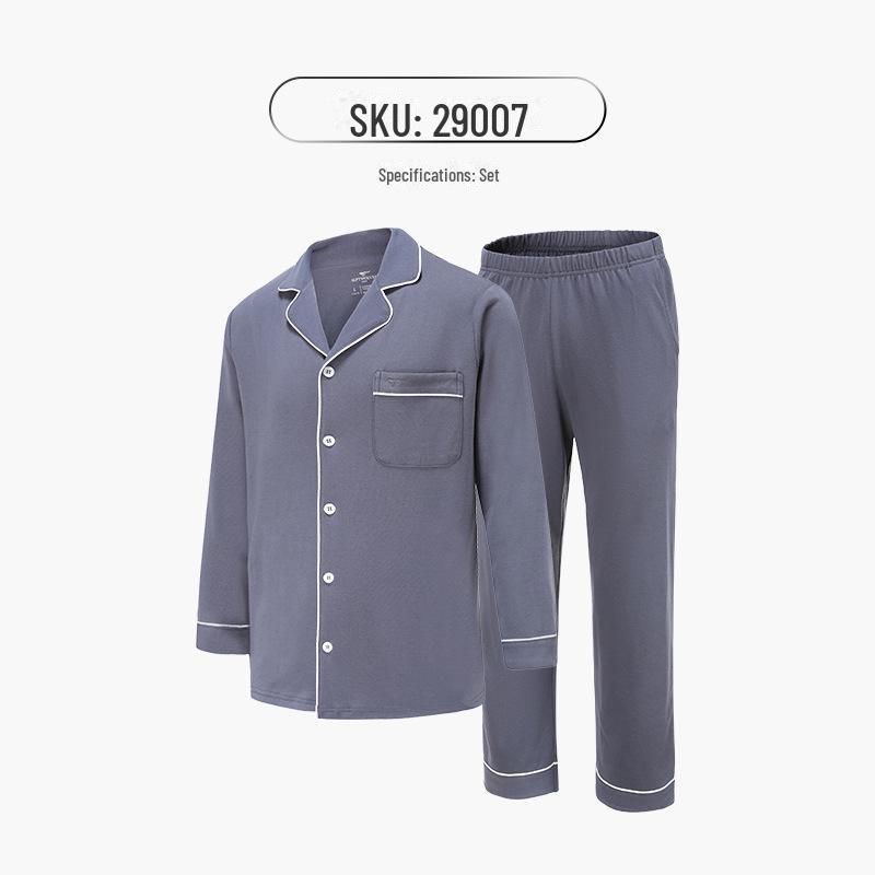 Pánské pyžamo Septwolves z čisté bavlny, jednobarevné, s dlouhým rukávem a rozepínáním vpředu