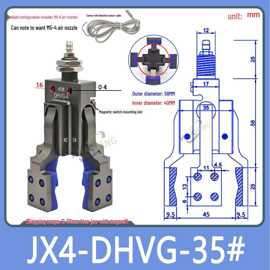 Robotic Arm with Four-Jaw Detection Gripper, Strong Mini Pneumatic Clamp Mini-DHVG Series