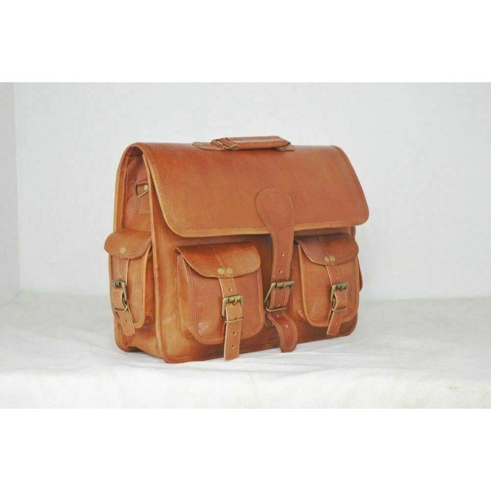 Men's Vintage Brown Leather Shoulder Messenger Laptop Bag Briefcase Computer