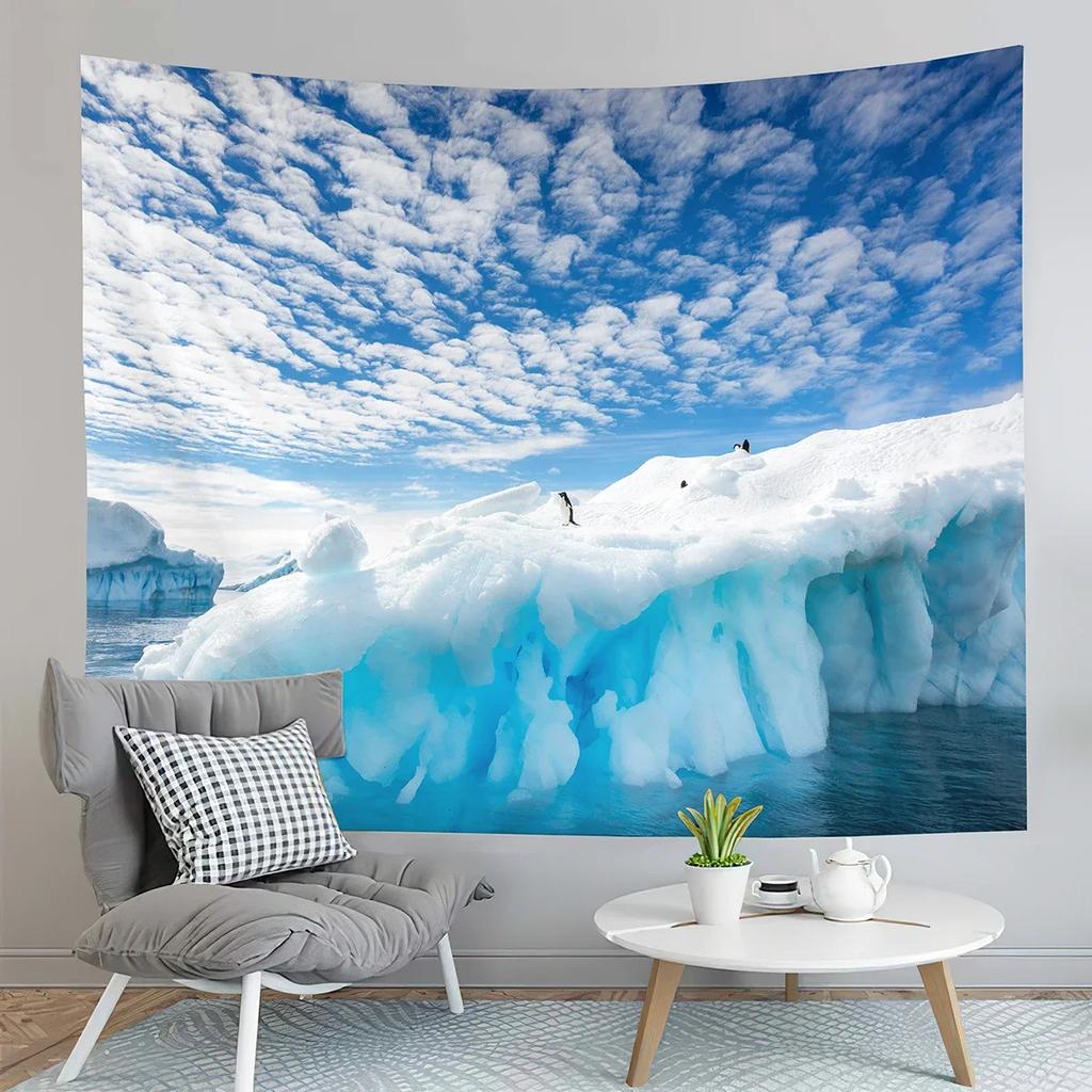 Antarktis Wandteppich Gletscher Ozean Wandteppich Naturlandschaft Wandteppich Haus Wohnzimmer Studentenwohnheim Schlafzimmer Ästhetische Dekoration Bänder