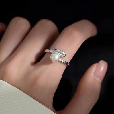 925 Silver-Plated Pearl Open Ring - Elegant Luxury for Women