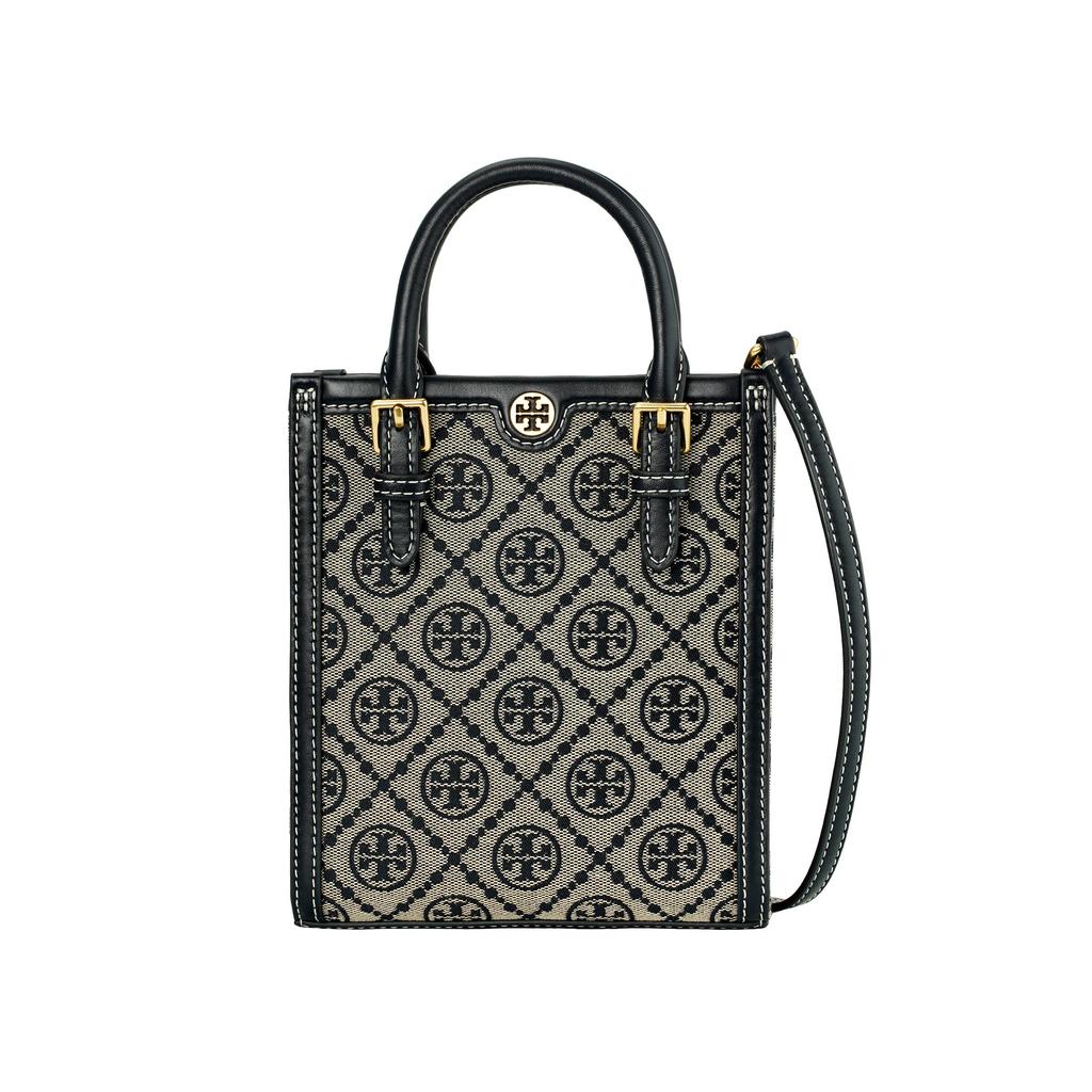 Tory Burch T Monogram Classic Allover Print Fabric And Leather Tote Bag Unisex Tote Bag Navy-Blue 87146-405
