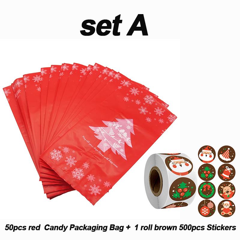 50 Stück Schneeflocke Weihnachtsbaum Geschenktüten Frohe Weihnachten Backverpackungstasche Süßigkeitenboxen 500 Stück Runde Aufkleber Weihnachten Dekorationen