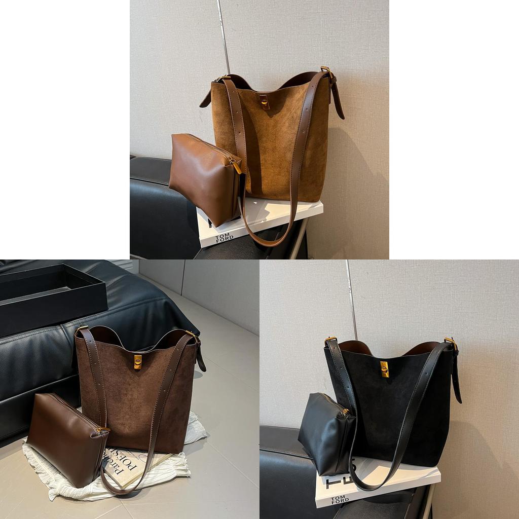 Urban Minimalist Suede Tote Bag With Lock Closure For Daily Use And Office Style