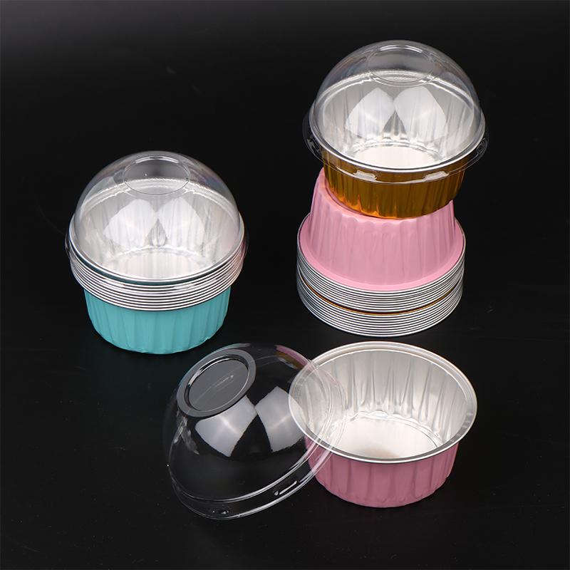 10Pcs 125Ml Ramekins With Dome Lids Aluminum Foil Baking Cups Cupcake Muffin Liners Pudding Dessert Cups For Wedding Birthday