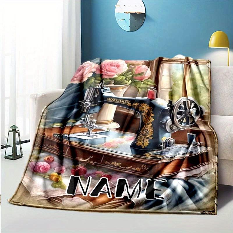 Retro Sewing Machine Customize Your Name Blanket Used For Chair Office Sofa Bed Camping Soft And Warm Giving Friends And Relatives Birthday Graduation