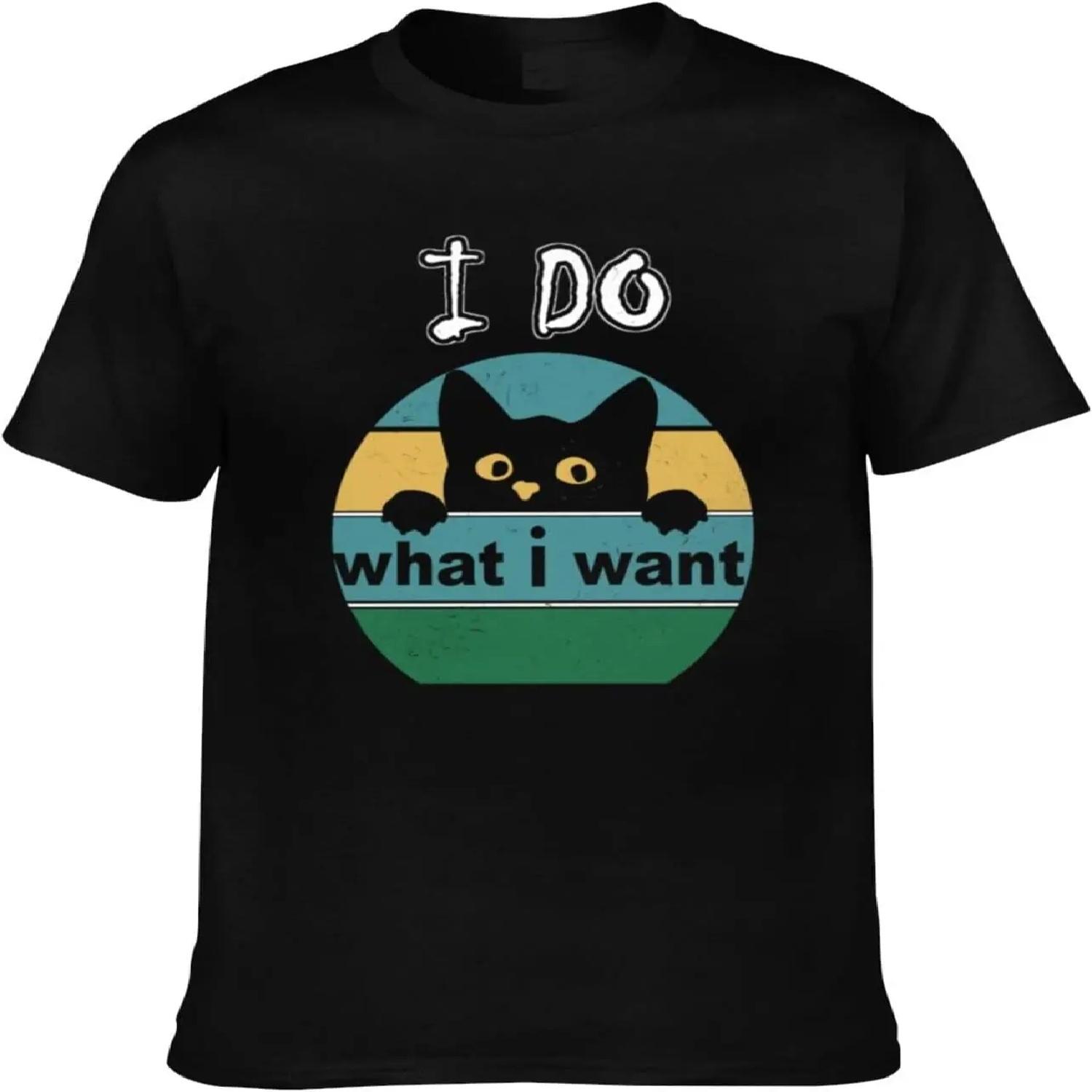 

I Do What I Want Cat Lover Men s T-Shirt, Men s Short Sleeve Tees, Crewneck Cotton Black T-Shirts for Men XXXXXL чорний
