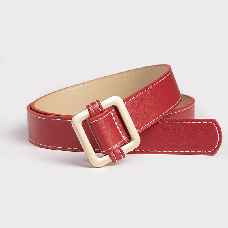 Women'S Rose Gold Square Buckle Day Buckle Black Belt Basic Thick Line Textured Women'S Belt