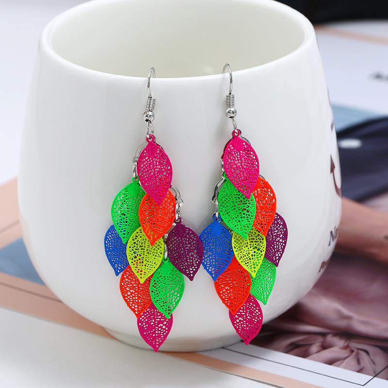 

Vintage Hollow Colorful Drop Dangle Earrings for Women Layered Handmde Boho Earrings Fashion Zircon boucle oreille femme