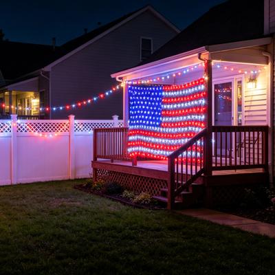 American Flag Net Light with 420 Ultra Bright LEDs Waterproof LED Flag String Lights for Yard Garden Memorial Day Independence Day Christmas Holiday