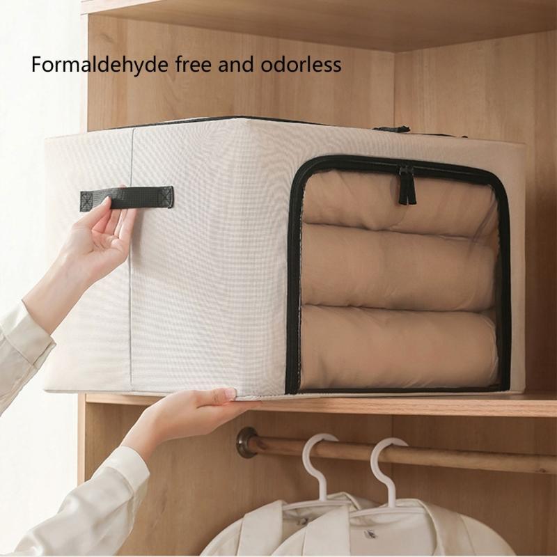 Foldable Clothes Storage Boxes Large Capacity Bins with Metal Frame Lids Clear Window and Sturdy Handles Daily Use