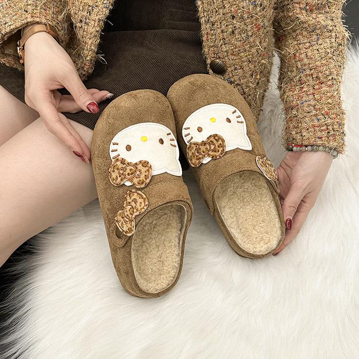 Versatile Baotou Casual Slippers Women's Autumn and Winter Cute Cartoon Outer Wear Casual Lotus Leaf Edge One Pedal Baotou Slippers