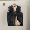 Men Vest Coat V-Neck Sleeveless Solid Color Velvet Lined Vest Coat with Pockets Zipper Closure Thickened Warm Bottoming Waistcoat
