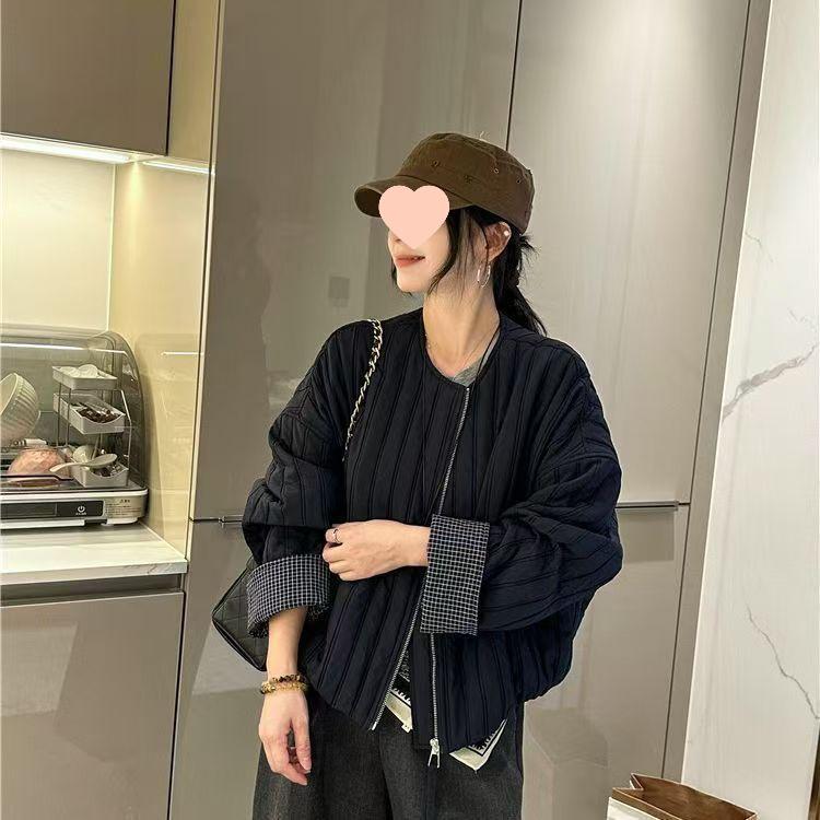 Korean High-End Women's Round Neck Cotton Jacket - Winter 2025, Lightweight, Warm, Loose Fit, Short Padded Coat