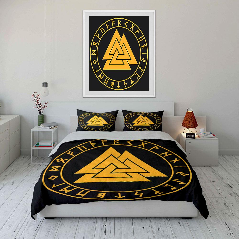Golden Valknut, Runic Circle. Bedding Sets Duvet Cover Sets Duvet Covers Pillowcases(1*Duvet Cover 2*Pillowcases Without Duvet Insert)