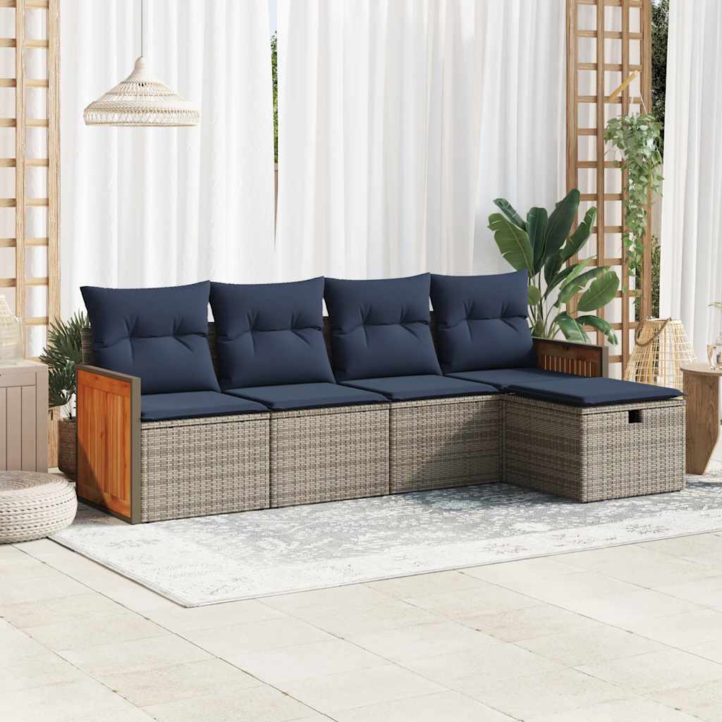 5 Piece Outdoor Sofa Set with Cushions Gray Poly Rattan