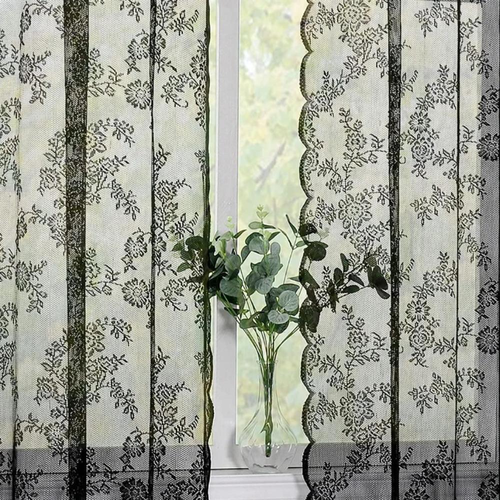 Embroidery Floral Lace Curtain Wavy Edge Sheer Curtain Romantic Door Curtain  Living Room