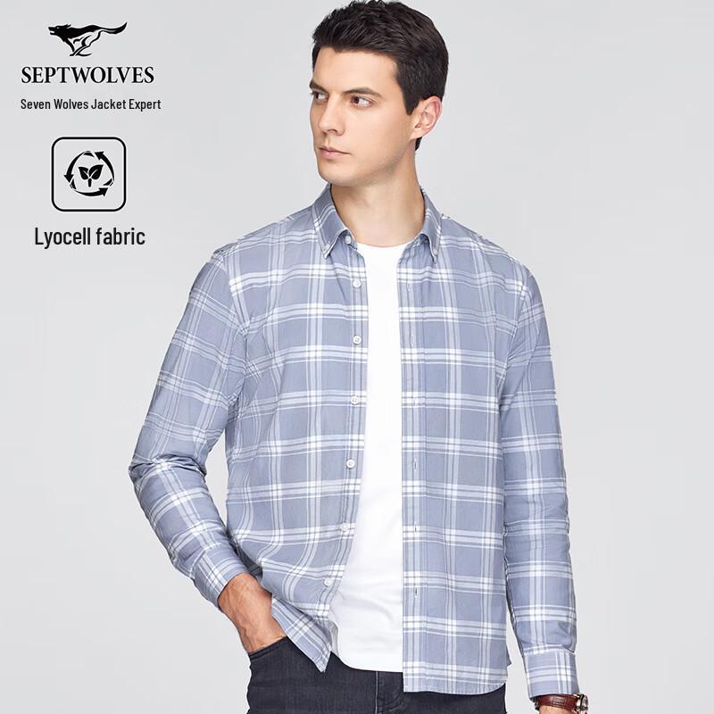 Seven Wolves Men s Plaid Business Casual Long Sleeve Shirt 180/96A