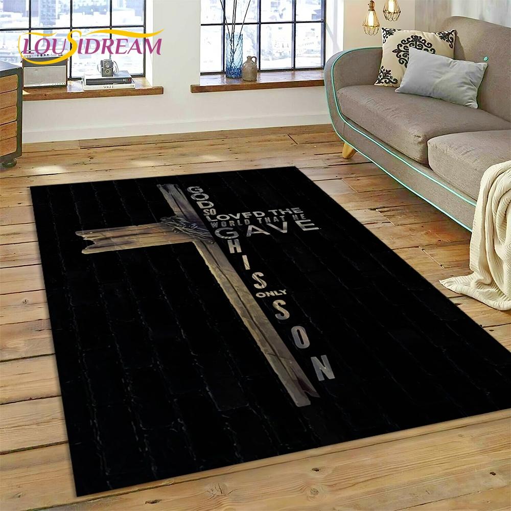New 3D Pray Holy Bible Cross Jesus Carpet for Living Room Bedroom Home Decor,Floor Mat Non-slip Decoration for Sofa Doormat Gift