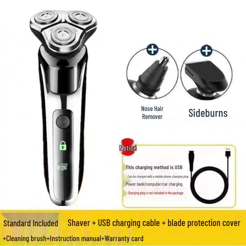 German Electric Shaver: 6-in-1 Multifunctional, Floating Triple Head, Waterproof Men's Beard Razor