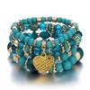 4Pcs Boho Crystal Beads Chain Bracelet Set For Women Vintage Heart Charm Elastic Bangle Men Fashion Party Jewelry