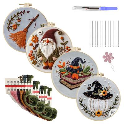 Halloween Embroidery Kit DIY Cross Stitch Kit with Embroidery Hoop Hand Embroidery Starter