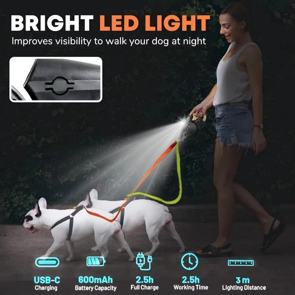 Reflective Dual Pet Leash No Mesyy Automatic Dog Walkies Lead  For Outdoor Walking