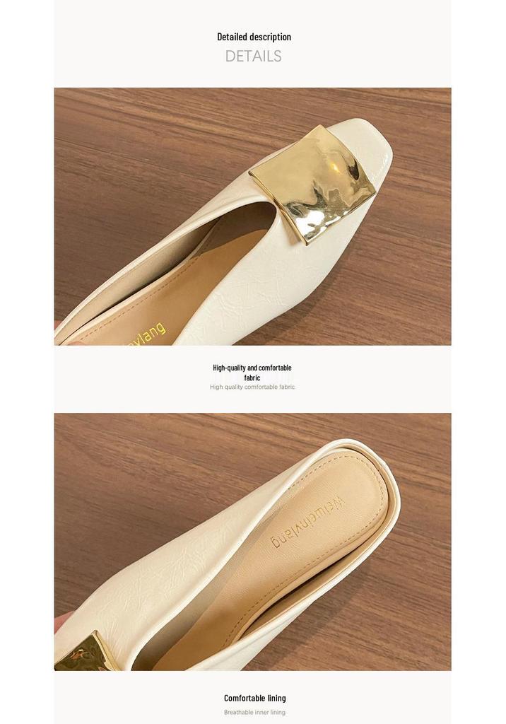 Wei Wei Retro Square Toe Slip-On Women's Sandals with Square Buckle