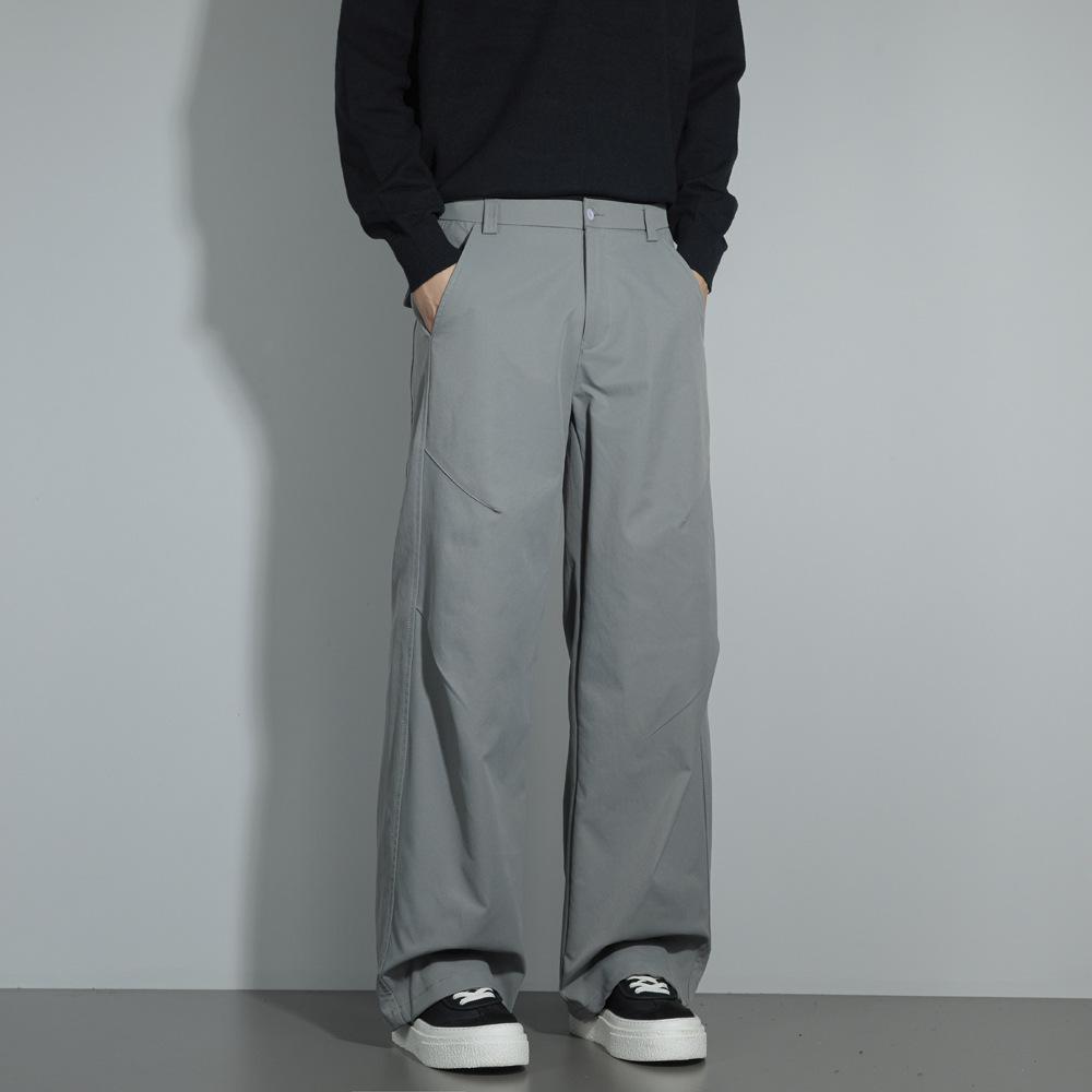 American casual pants trendy brand ruffian handsome pleated and thin design casual pants retro solid color versatile straight wide-leg pants
