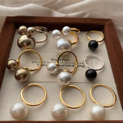 Perlový asymetricky otevírací nastavitelný prsten Temperamentní prsten Niche Vysoce kvalitní Lehký luxus Osobnostní Módní Univerzální Prsten na ukazováček