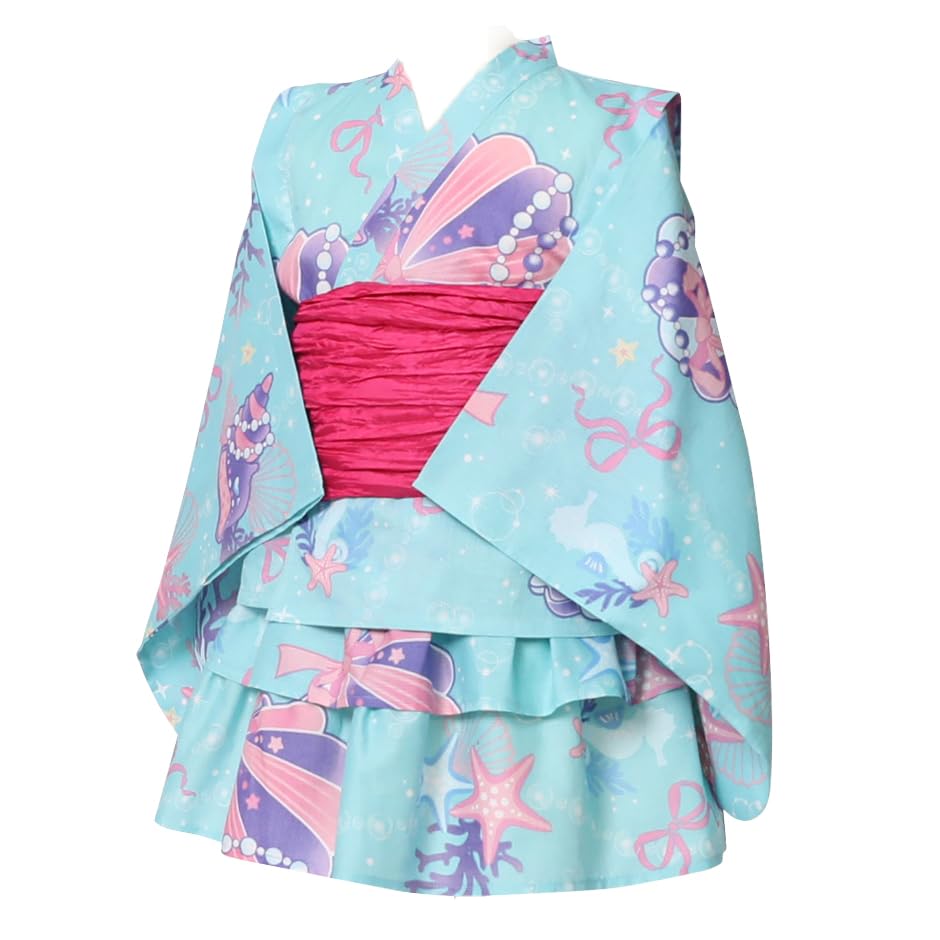 

Yukata for children set including and heko shell 120cm [Arisana] children, girls, separates, (3-piece top, skirt, obi), mint,