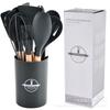 Set da 12 Pezzi di Utensili da Cucina in Silicone con Manici in Legno - Set Spatola e Cucchiaio
