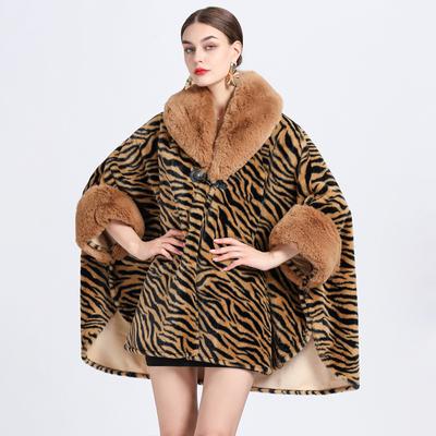 Winter Woman's Cape Shawl Fur Collar Tweed Temperament Elegant Jacket Large Size Nine-point Sleeves Cardigan