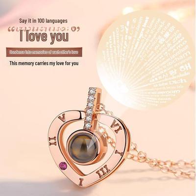 Elegante Collana a Proiezione Multilingue 'Ti Amo' - Alla Moda, Catena Clavicola Resistente allo Sbiadimento