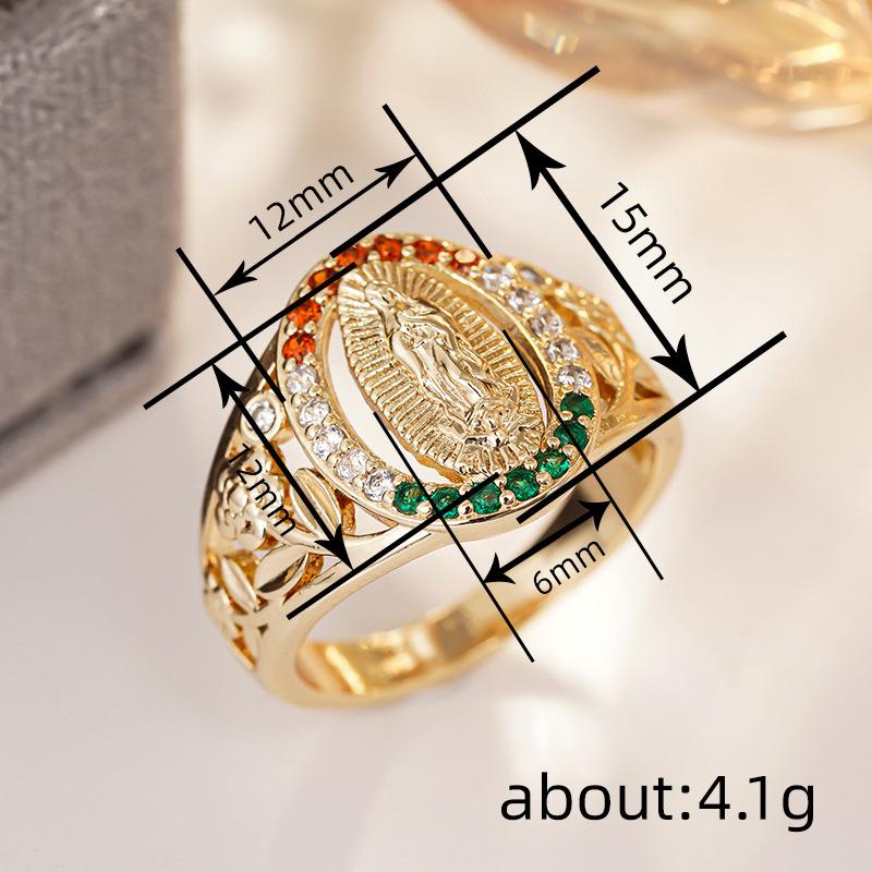 Huitan Luxury Gold Color Rings with Colorful CZ Delicate Virgin Mary Design Finger Rings for Women Exquisite Jewelry for Party