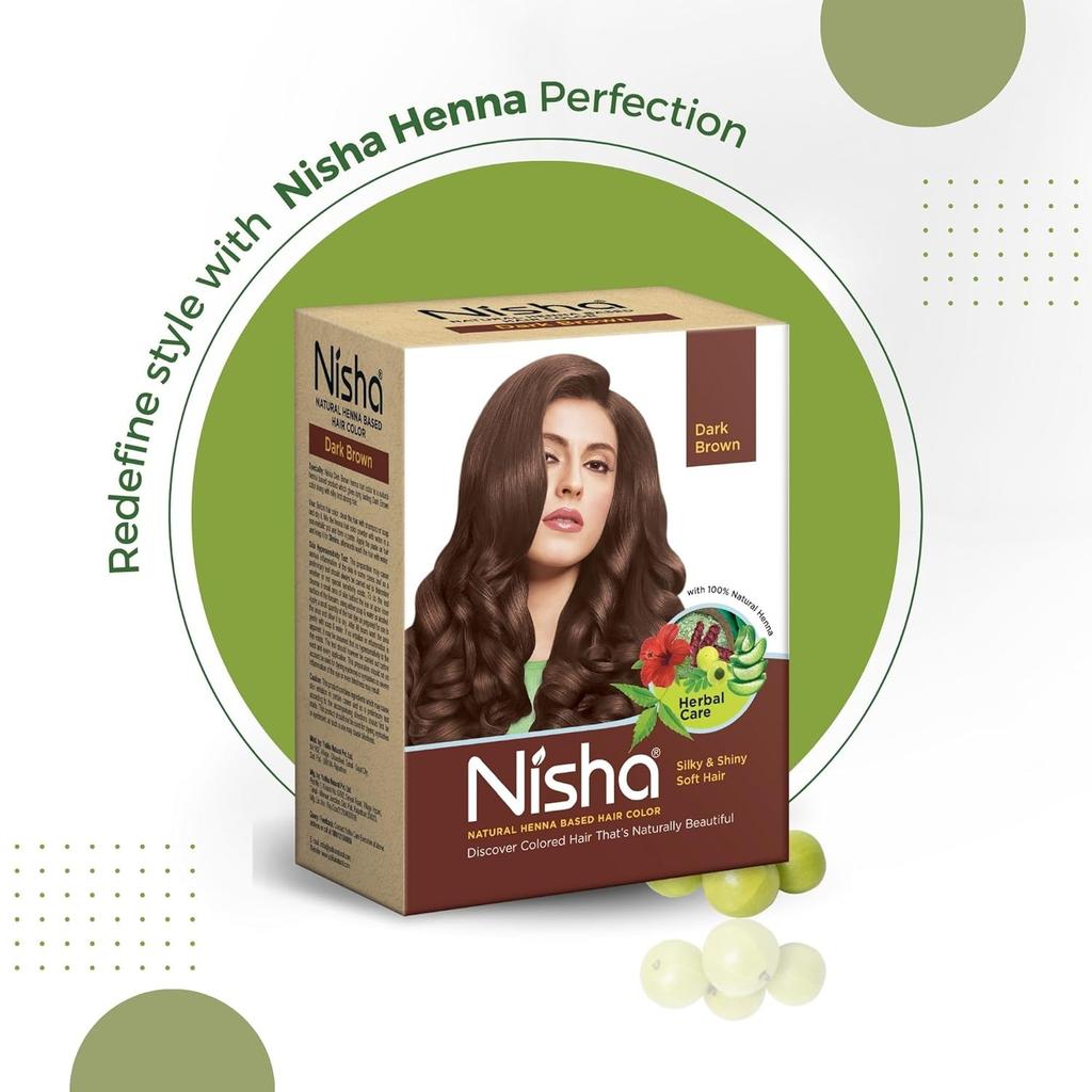 Nisha Natural Henna Powder Hair Colour Dark Brown Semi-Permanent Herbal Dye For Silky Shiny Hair Men Women 60 g Pack Of 2