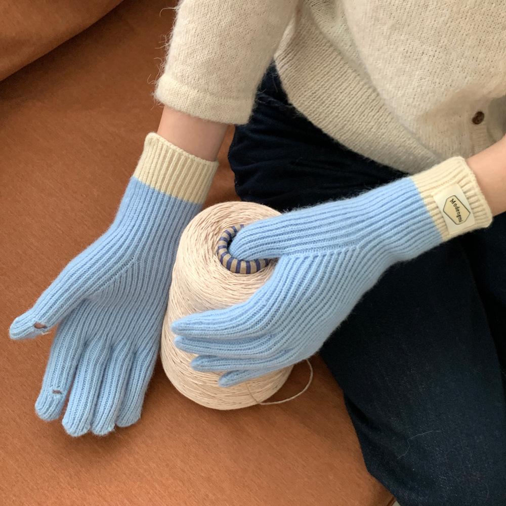 Striped Thermal Gloves Thickened Split Finger Long Gloves Autumn Winter Warm Gloves