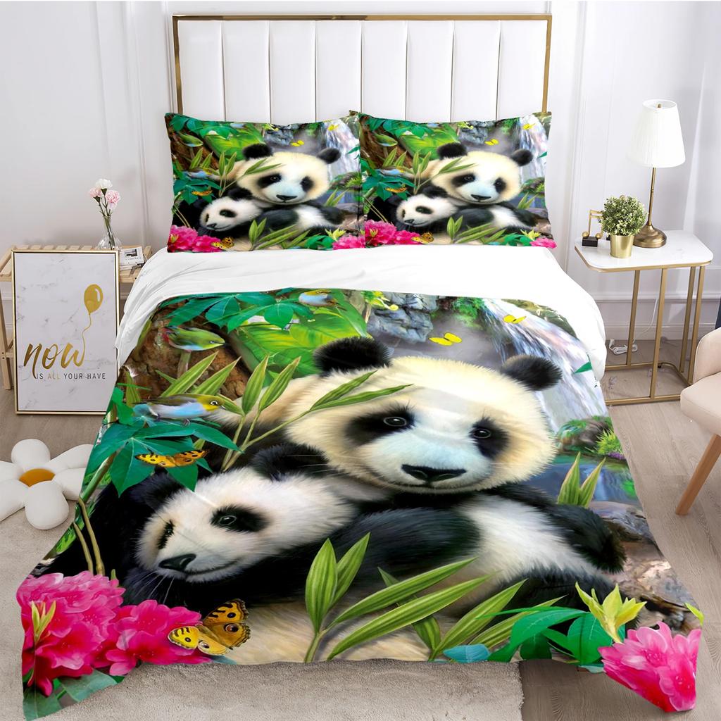 Urocza Poszewka na Kołdrę Panda Kreskówkowa Kawaii Zestawy Pościeli Miękka Poszewka na Kołdrę i Poszewki na Poduszki dla Nastolatków PojedynczaPodwójnaQueenKing