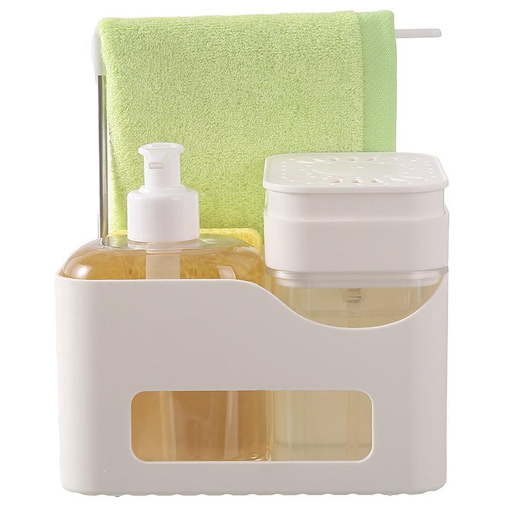 Hand Soap and Dish Soap Dispenser Set for Kitchen, Dual Pump 4-in-1 Organizer with Sponge and Towel Holder