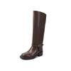 New Versatile Cowhide Martin Boots Solid Color Medium Heel Round Head Leather Tall Boots Autumn and Winter Thick-soled Large-size Women's Boots